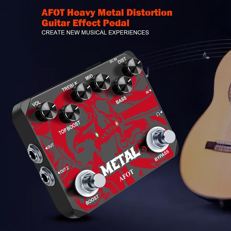 AFOT Heavy Metal Distortion Guitar Pedal, Realize the Sounds of Metal, Rock and Punk, Muff Top Boost Distortion Guitar Effect Pedal with 80s or 90s Metal Sounds and Earphone Useable Output Ture Bypass - Image 2